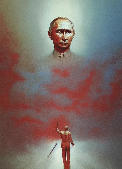 Image similar to Painting in a style of Beksinski featuring Vladimir Putin