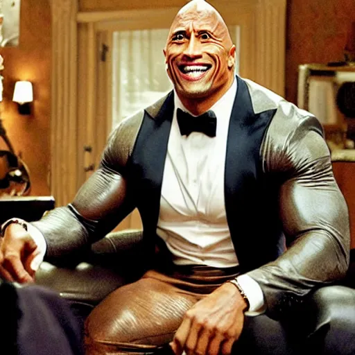 Prompt: Dwayne Johnson with an afro laughing, The Godfather