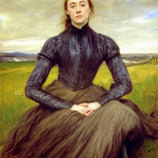 Prompt: a true-to-life portrait of Saoirse Ronan painted by John Everett Millais, real-life accurate, photoshoot