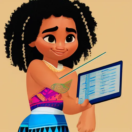 Prompt: digital art portrait of Moana studying maths, trending on artstation