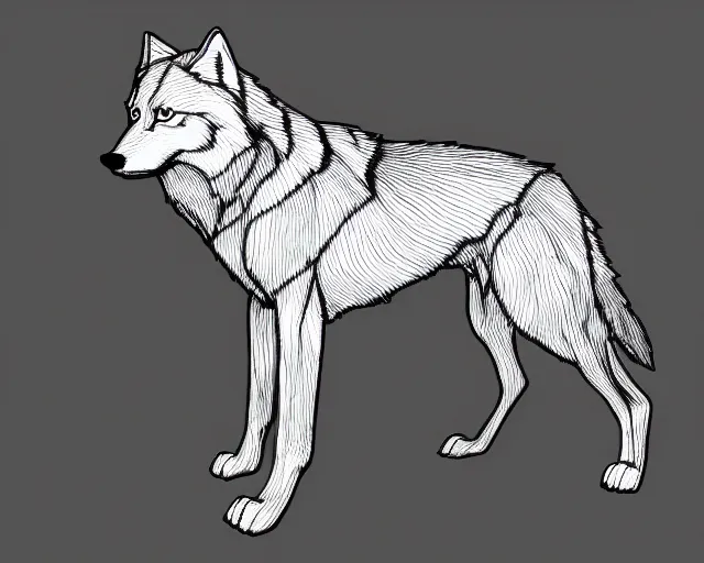 Image similar to professional digital art of a full-body outline of a wolf, very simple, no color, high quality, HD, 8K,