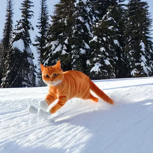 Image similar to a fully orange tabby cat skiing