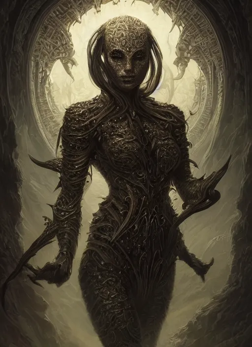 Image similar to full portrait of dancerwarden, black metal shiny skin. intricate, elegant, highly detailed, centered, digital painting, artstation, concept art, smooth, sharp focus, illustration, artgerm, tomasz alen kopera, peter mohrbacher, donato giancola, joseph christian leyendecker, wlop, frank frazetta