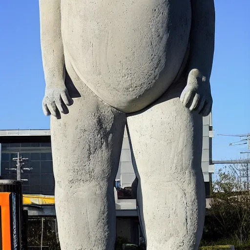 Prompt: SCP-173 is a reinforced concrete sculpture of unknown origin measuring 2.0 meters tall and weighing approximately 468 kg. The statue is vaguely humanoid in shape, although improperly proportioned. Traces of ketchup brand spray paint on the statue's upper body, resembling a face. SCP-173 consists of multiple individual concrete portions joined by steel reinforcing bars. The two appendages projecting from the upper section of the sculpture consist of exposed and tangled reinforcing bars where the concrete has disintegrated.
