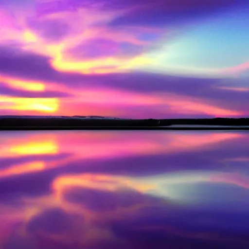 Prompt: purple sunset limbo with a polished sphare on water, the sky falls to the ground, high detail