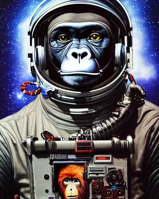 Prompt: a portrait of a muscular anthropomorphic cyberpunk howler monkey in spacesuit armor by sandra chevrier, by jon foster, detailed render, extremely hyperdetailed, tape deck, epic composition, cybernetics, 4 k realistic, cryengine, realistic shaded lighting, sharp focus, masterpiece, by enki bilal