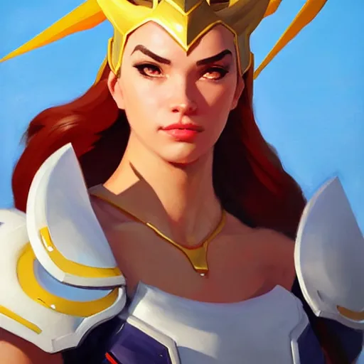 Image similar to Greg Manchess portrait painting of SheRa as Overwatch character, medium shot, asymmetrical, profile picture, Organic Painting, sunny day, Matte Painting, bold shapes, hard edges, street art, trending on artstation, by Huang Guangjian and Gil Elvgren and Sachin Teng