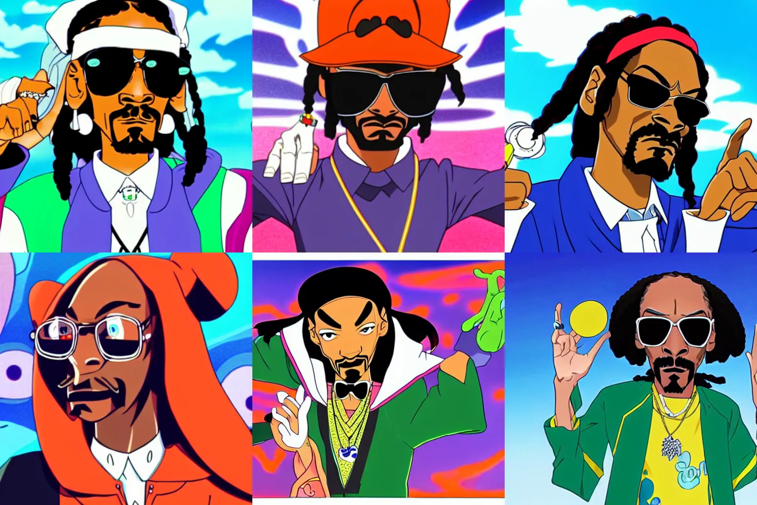 Prompt: Snoop Dogg anime style, by Hiroyuki Imaishi, studio trigger, studio gainax