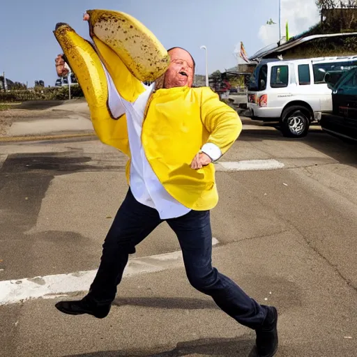 Image similar to Photograph of Alex Jones slipping on a banana peel