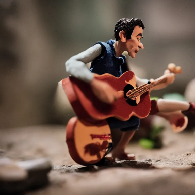 Image similar to a cinematic film still of a claymation stop motion film starring johnny clegg, shallow depth of field, 8 0 mm, f 1. 8