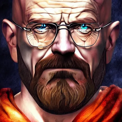 Image similar to Walter White as the God of War. Beautiful digital art