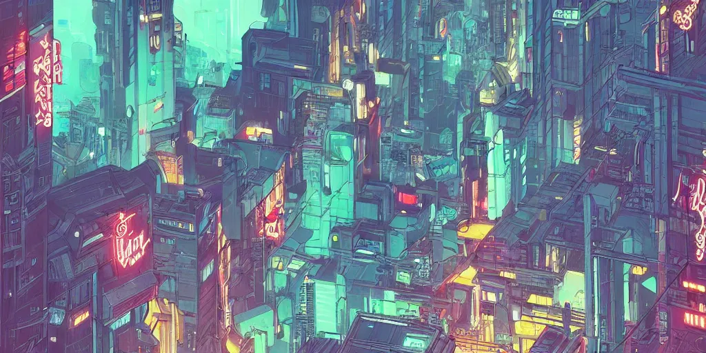 Image similar to a study of cell shaded cartoon of a blade runner 2 0 7 7 style city, illustration, strong colors, neon advertisements, concept art by josan gonzales and wlop, by james jean, victo ngai, david rubin, mike mignola, laurie greasley, highly detailed, sharp focus, trending on artstation, hq, deviantart, art by artgem