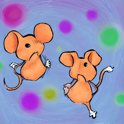 Prompt: two happy mice on a cheddar planet, highly detailed, digital art