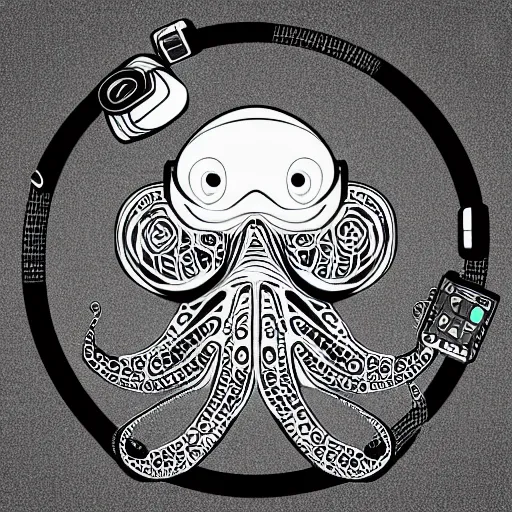 Prompt: cyborg octopus dj in headphones, digital art, geometric, vector art