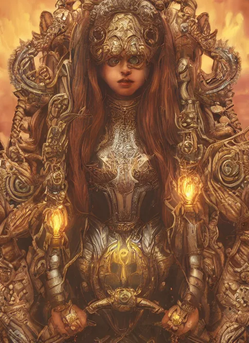 Prompt: ultradetailed ornate sci-fi RPG illustration of a beautiful symmetric Medusa radiating a glowing aura wearing a steampunk armor with much decorum, digital airbrush painting, 3d rim light, hyperrealistic masterpiece, artstation, cgsociety, kodakchrome, golden ratio