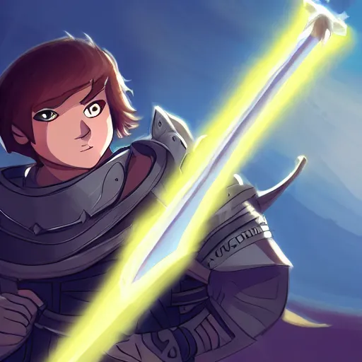 Image similar to A paladin wielding a giant sword surrounded by bright light, by AgusSW