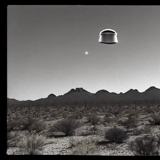 Prompt: distant ufo over the sonoran desert, super 8 camera footage, out of focus