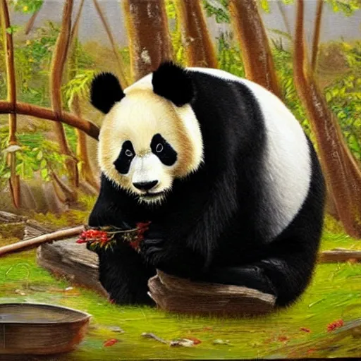 Prompt: panda eating a lot, extremely detailed oil painting, oil in canvas