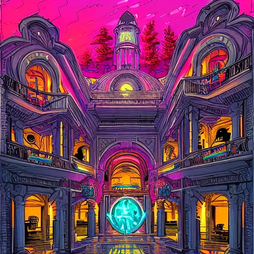 Image similar to cyberpunk portal to a beautiful palace by dan mumford