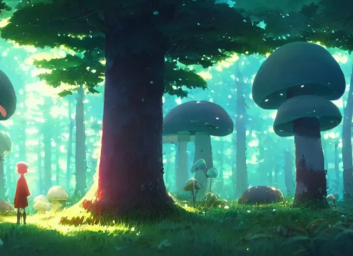 Image similar to mushroom tree forest, detailed, cory loftis, james gilleard, atey ghailan, makoto shinkai, goro fujita, studio ghibli, rim light, exquisite lighting, clear focus, very coherent, plain background, soft painting