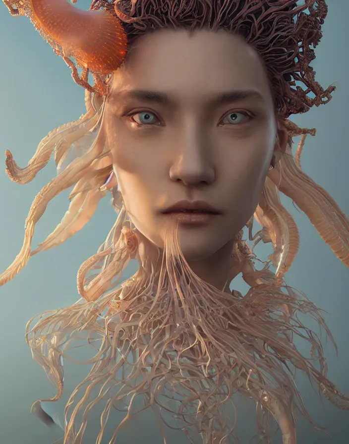 Image similar to goddess portrait. jellyfish phoenix head. intricate artwork by Tooth Wu and wlop and beeple. octane render, trending on artstation, greg rutkowski very coherent symmetrical artwork. cinematic, hyper realism, high detail, octane render, 8k