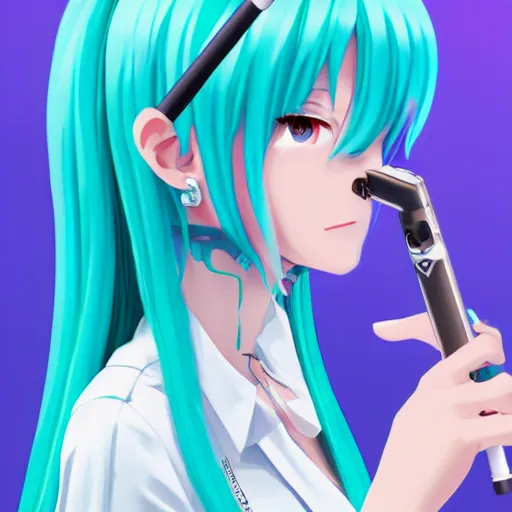 Image similar to hatsune miku smoking a vape pen in her right hand | smoke coming out of her mouth, artstation, 4 k