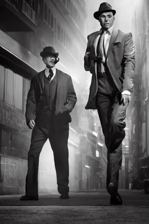 Image similar to fox as a detective, film noir style, cinematic, black and white