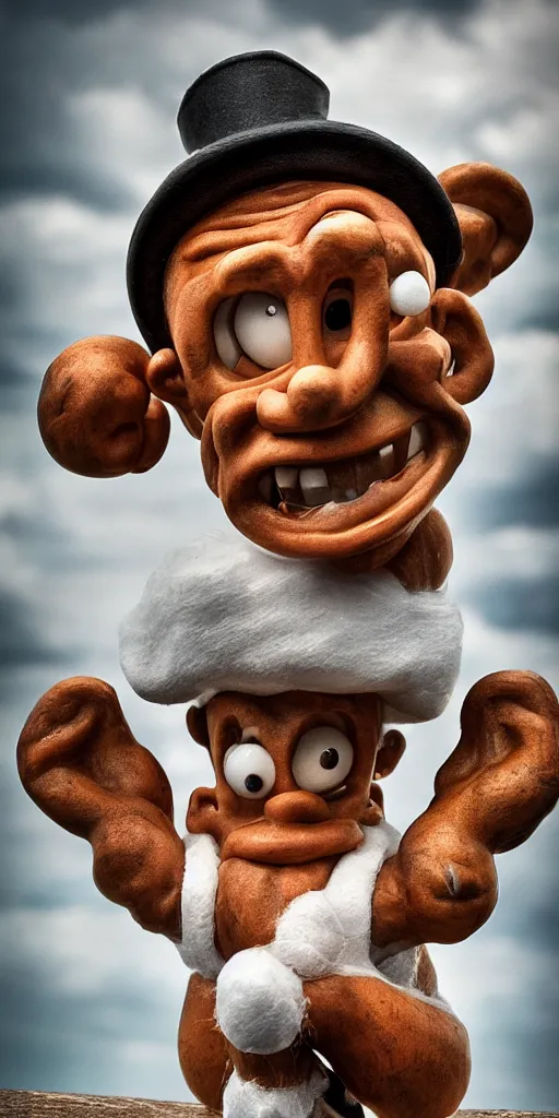 Image similar to popeye the sailor getting oscar, high detail, direct light, sharp, photography,