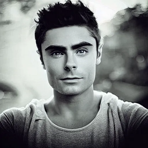 Image similar to “a realistic detailed photo of a guy who is an attractive humanoid who is half robot and half humanoid, who is a male android, Zac Efron, shiny skin, green eyes”