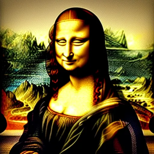 Prompt: mona lisa on the cover of her new death metal album