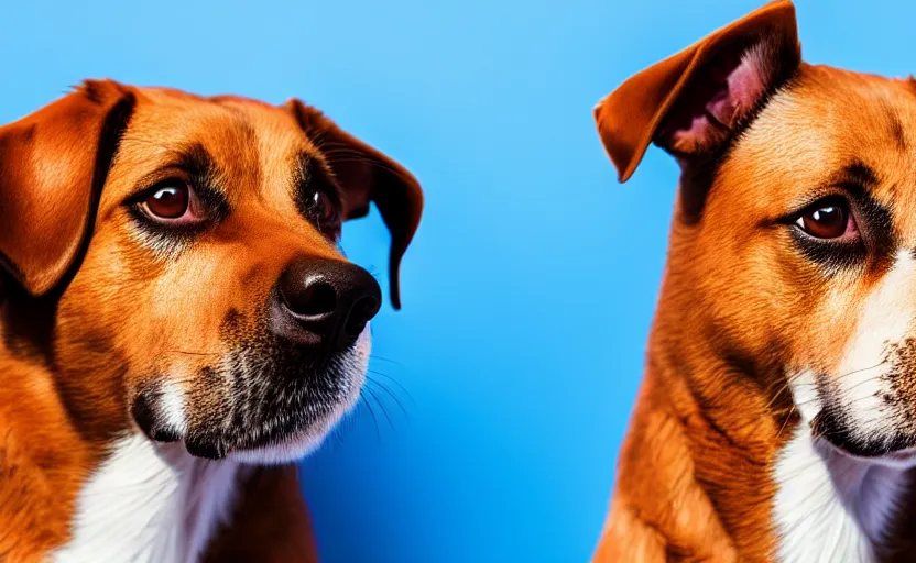 Image similar to portrait of a dog on blue background, rim light, beautiful lighting, 8 k