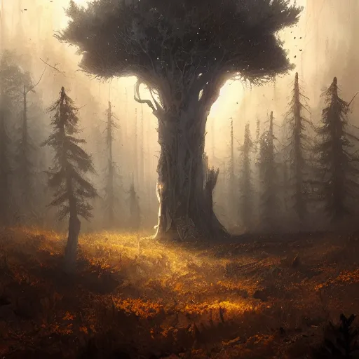 Prompt: last tree on earth geog darrow greg rutkowski