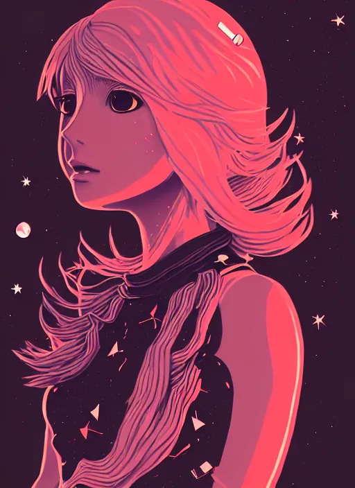 Prompt: highly detailed portrait of a hopeful pretty astronaut lady with a wavy blonde hair, by Asaf Hanuka, 4k resolution, nier:automata inspired, bravely default inspired, vibrant but dreary but upflifting red, black and white color scheme!!! ((Space nebula background))