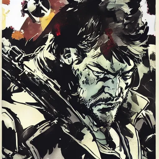 Image similar to big boss drawn by rafael albuquerque and yoji shinkawa.