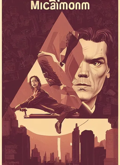 Image similar to Twin Peaks poster artwork by Michael Whelan and Tomer Hanuka, Karol Bak of portrait of Michael Shannon!! the local mechanic clerk discovering aliens, from Twin Peaks, clean, simple illustration, nostalgic, domestic, full of details