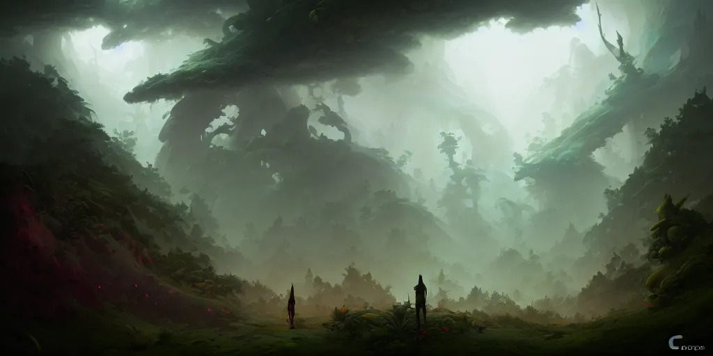 Prompt: cloud forest by peter mohrbacher and craig mullins