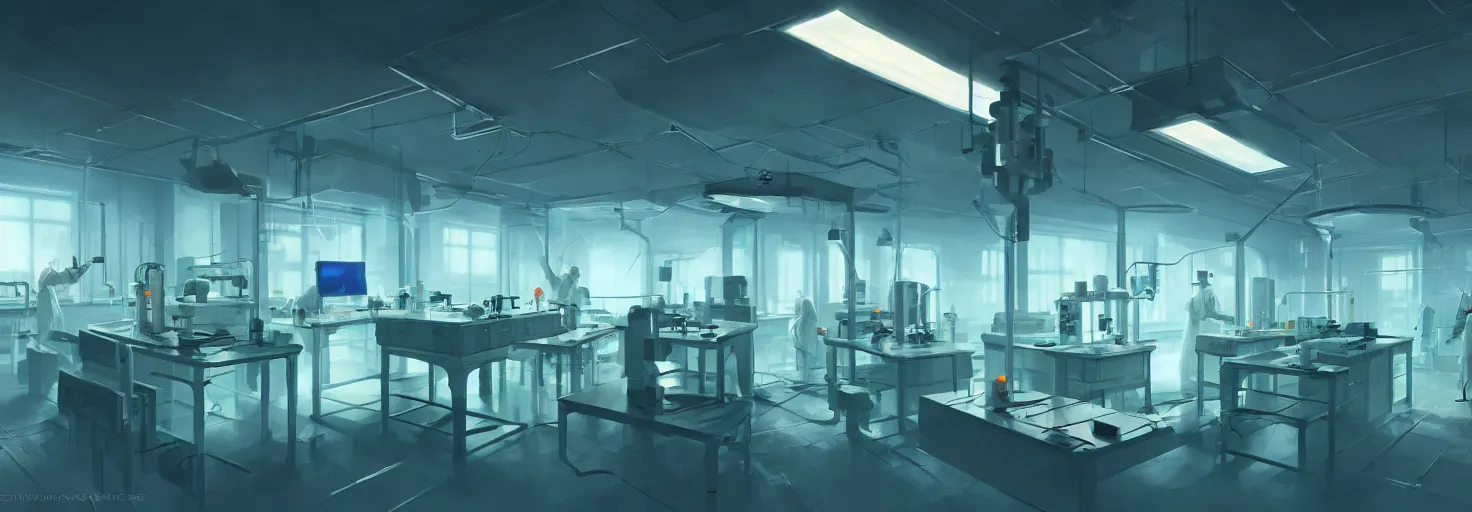 Image similar to brightly lit organic chemistry laboratory from the distant future, science fiction industrial hard science concept art, 8K render octane high definition cgsociety