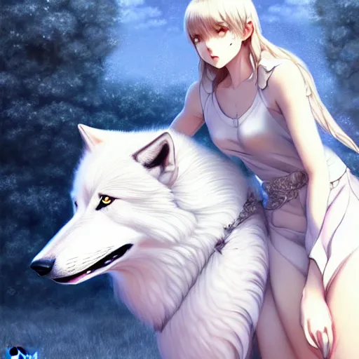 girl facing a giant white wolf, manga cover, | Stable Diffusion | OpenArt