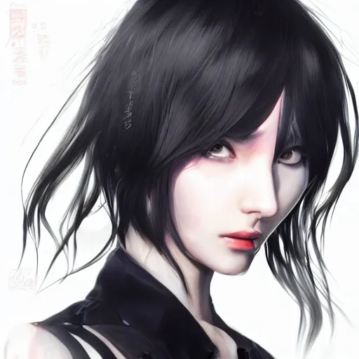 Image similar to heroine, beautiful, sui ishida with black hair, hyperrealistic, highly detailed, 8 k, a real photographic, digital art, character, realistic, full body portrait, artstation, symetric, lineart