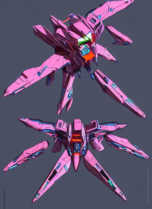 Image similar to isometric concept gundam macross evangelion, detailed hatching, diagram specifications notations, by alex pardee, 3 d cg, octane rendered, futuristic, 2 k aesthetic, 4 k, highly saturated colors