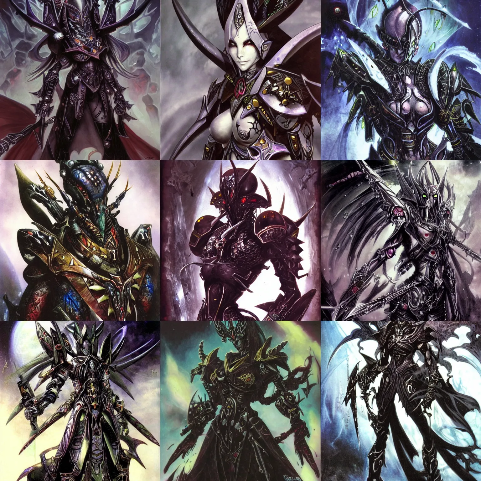 Prompt: a beautiful portrait of a dark eldar, art by yoshitaka amano and warhammer 4 0 k