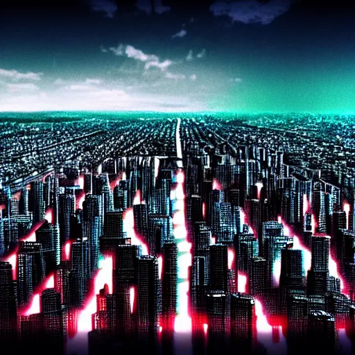 Prompt: film still of a city in the style of tool