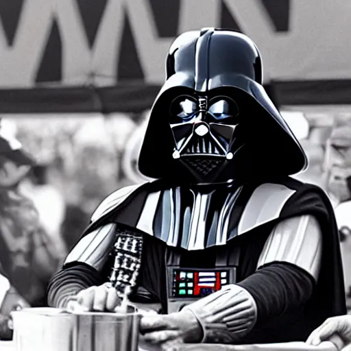 Image similar to Darth Vader in a hot dog eating contest