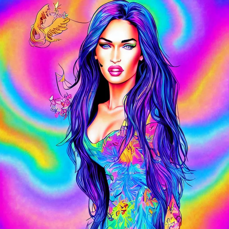 Image similar to Lisa Frank Megan Fox, beautiful digital art