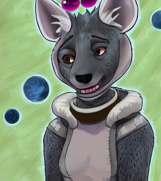 Prompt: full body digital artwork of furry female hyena, in style of zootopia, fursona, furry, furaffinity, deviantart, wearing astronaut outfit, floating in space