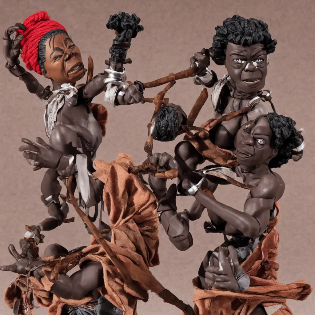 Image similar to maya angelou as kunta kinte, stop motion vinyl action figure, plastic, toy, butcher billy style