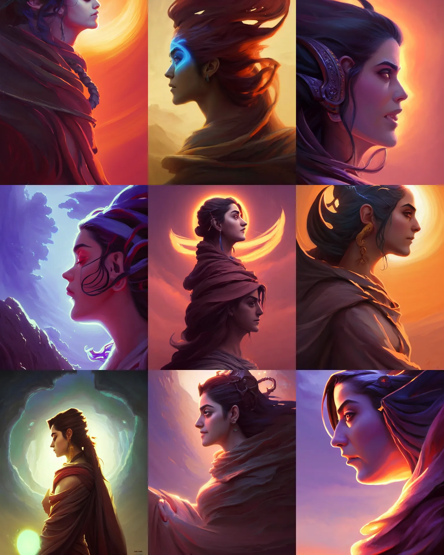 Prompt: side profile centered painted portrait, Maya Ali as a storm sorcerer, Gloomhaven, Elden Ring, matte painting concept art, beautifully backlit, specular lighting, official fanart, pretty, beautiful, elegant, 4k, HDR, Trending on artstation, Behance, by Jesper Ejsing and RHADS and Makoto Shinkai and Lois van baarle and ilya kuvshinov and rossdraws and Cushart Krentz and Gilleard James