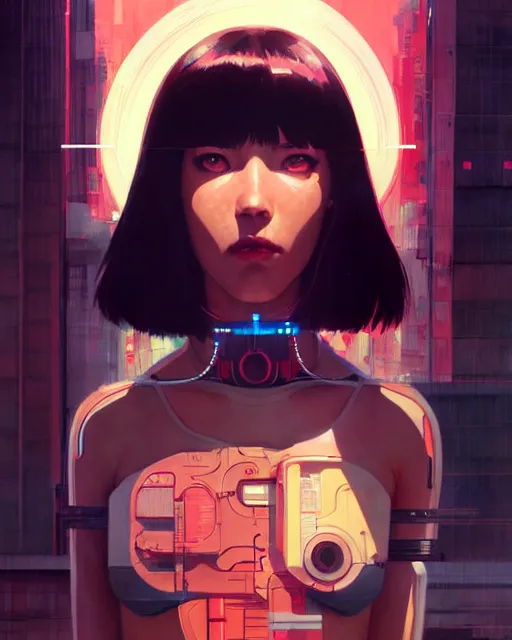 Image similar to cyborg girl | | audrey plaza, fine detail!! anime!! realistic shaded lighting!! poster by ilya kuvshinov katsuhiro otomo ghost - in - the - shell, magali villeneuve, artgerm, jeremy lipkin and michael garmash and rob rey