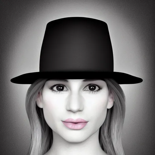 Prompt: portrait of a woman wearing a bowler hat, digital art, ambient occlusion, fresnel effect, subsurface scattering.