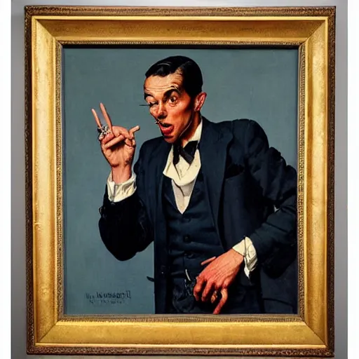Prompt: front of portrait of a dapper man throwing gang signs, like an urban gangster, by Norman rockwell and gerald Brom